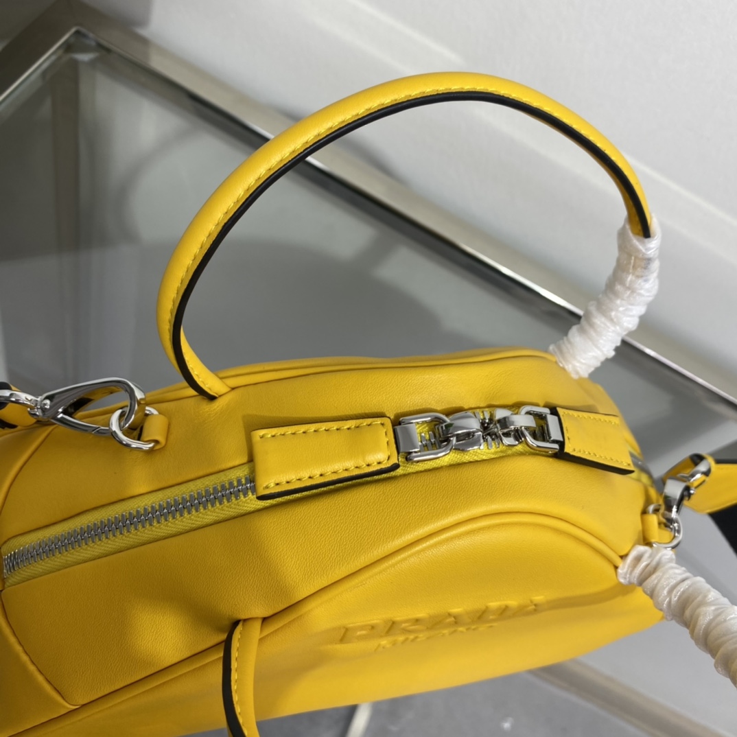 Prada Triangle Leather Shoulder Bag Tote Yellow 1BB082